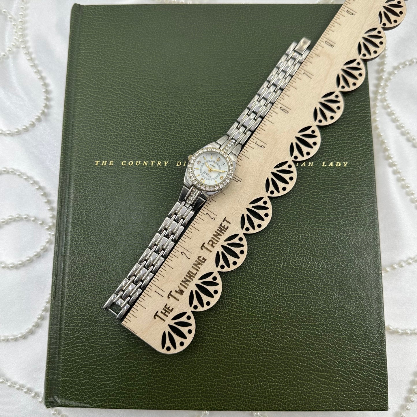 Two-Tone Diamanté Watch with Round Mother of Pearl Dial
