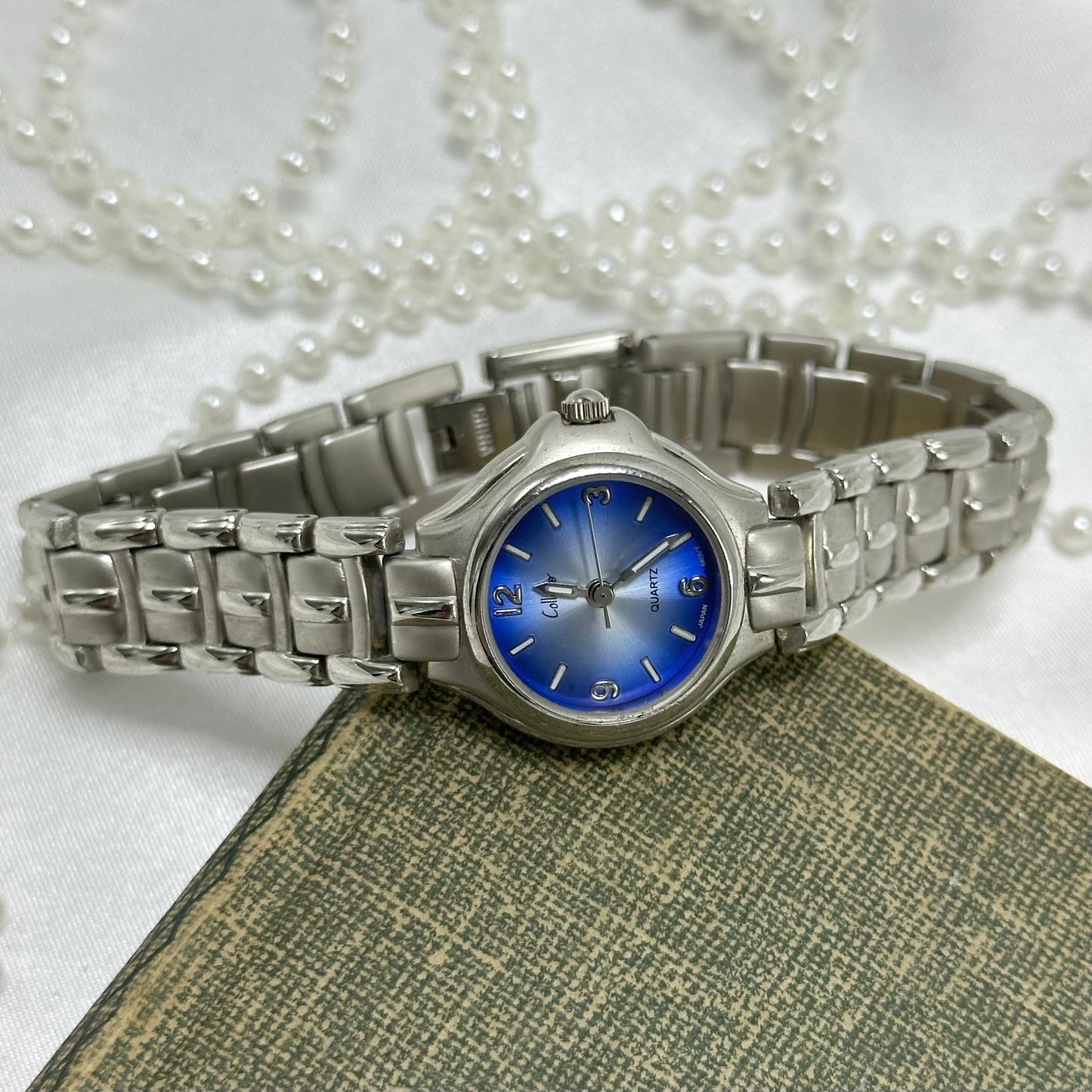 Silver Watch with Blue Dial