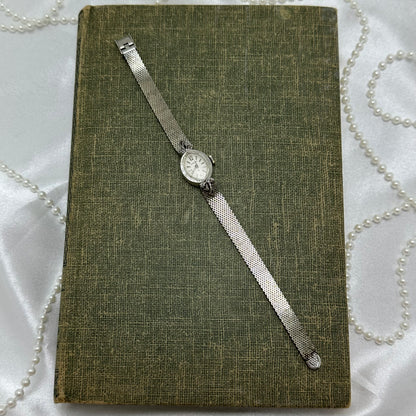 10k RGP Dainty Silver Wind-Up Hamilton Cocktail Watch with Diamond Dial