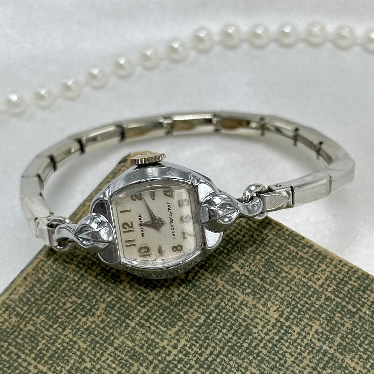 Dainty Silver Waltham Square Dial Wind-Up Watch