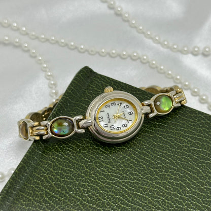 Dainty Silver Abalone Watch with Oval Mother of Pearl Dial