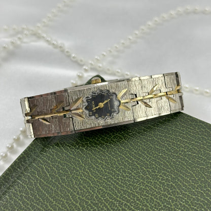 Rare Two-Tone Vintage Geneva Tank Watch with Vine Details