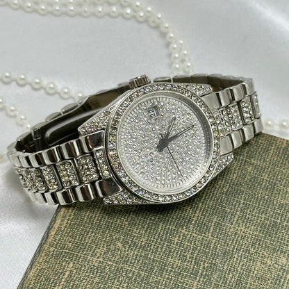 Silver Iced Out Geneva Watch
