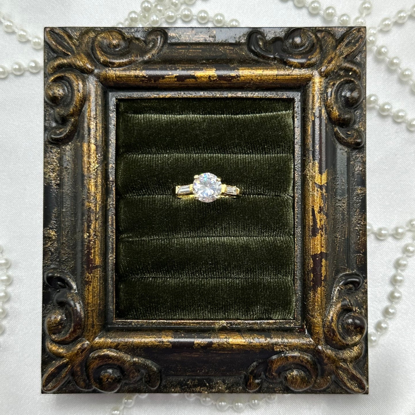 Round and Rectangular Cubic Zirconia Stone Vintage Deadstock Ring 14k Gold Electroplated