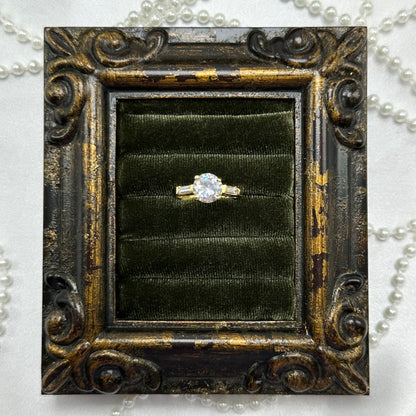 Round and Rectangular Cubic Zirconia Stone Vintage Deadstock Ring 14k Gold Electroplated