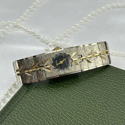 Rare Two-Tone Vintage Geneva Tank Watch with Vine Details