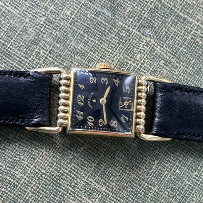 1950's Vintage 14k GF Lord Elgin 21 Jewels Black Dial Watch