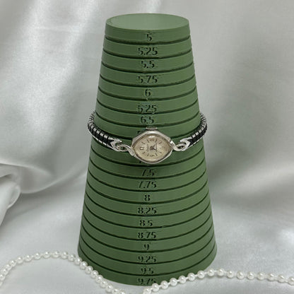 Dainty Vintage Silver Endura 17 Jewels Wind-Up Cocktail 1970's Watch with Black and Silver Band