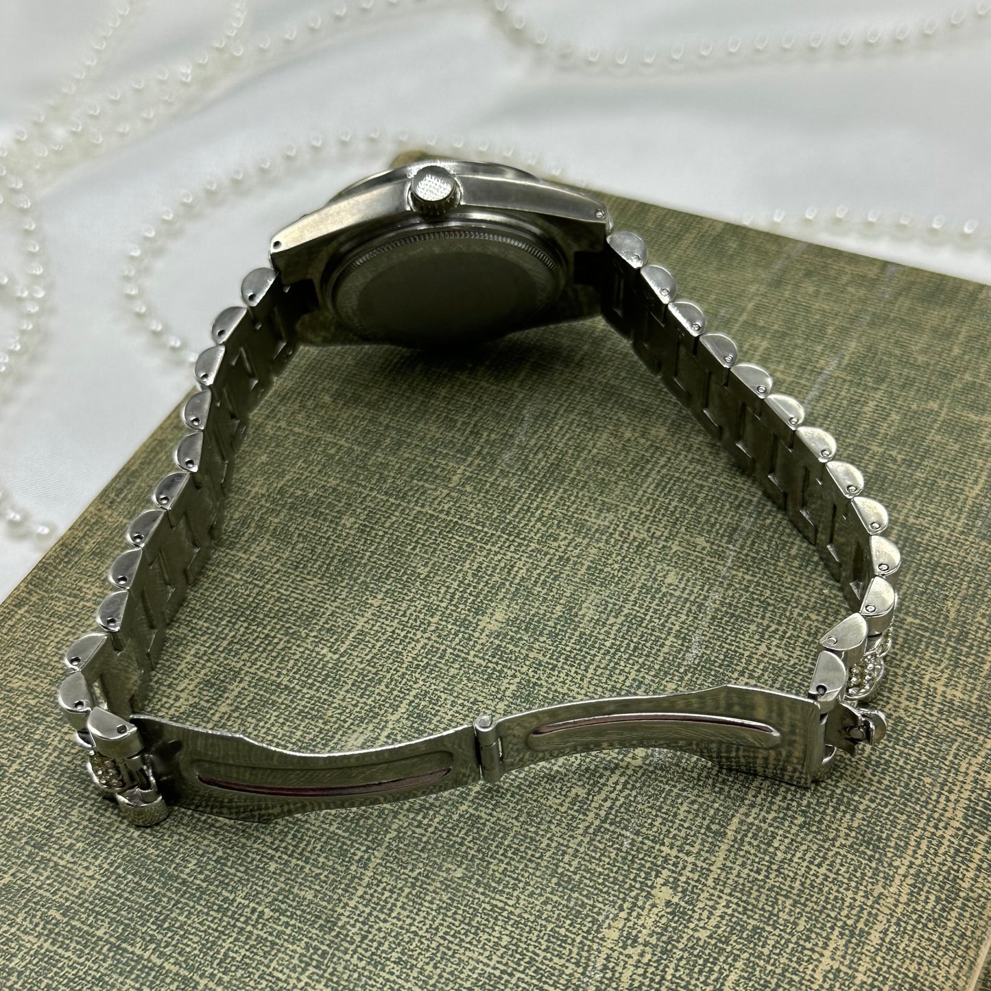 Silver Iced Out Geneva Watch