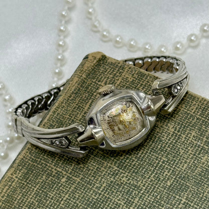 Dainty 10k RGP Silver Bulova Wind-Up Watch with Elegant Band