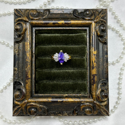 Marquise Purple Cubic Zirconia Stone Vintage Deadstock Ring 14k Gold Electroplated