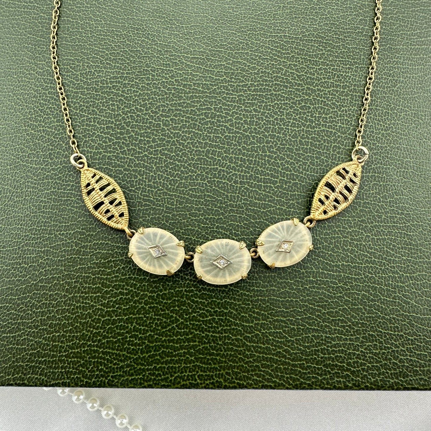 Gold Art Deco Camphor Glass Necklace