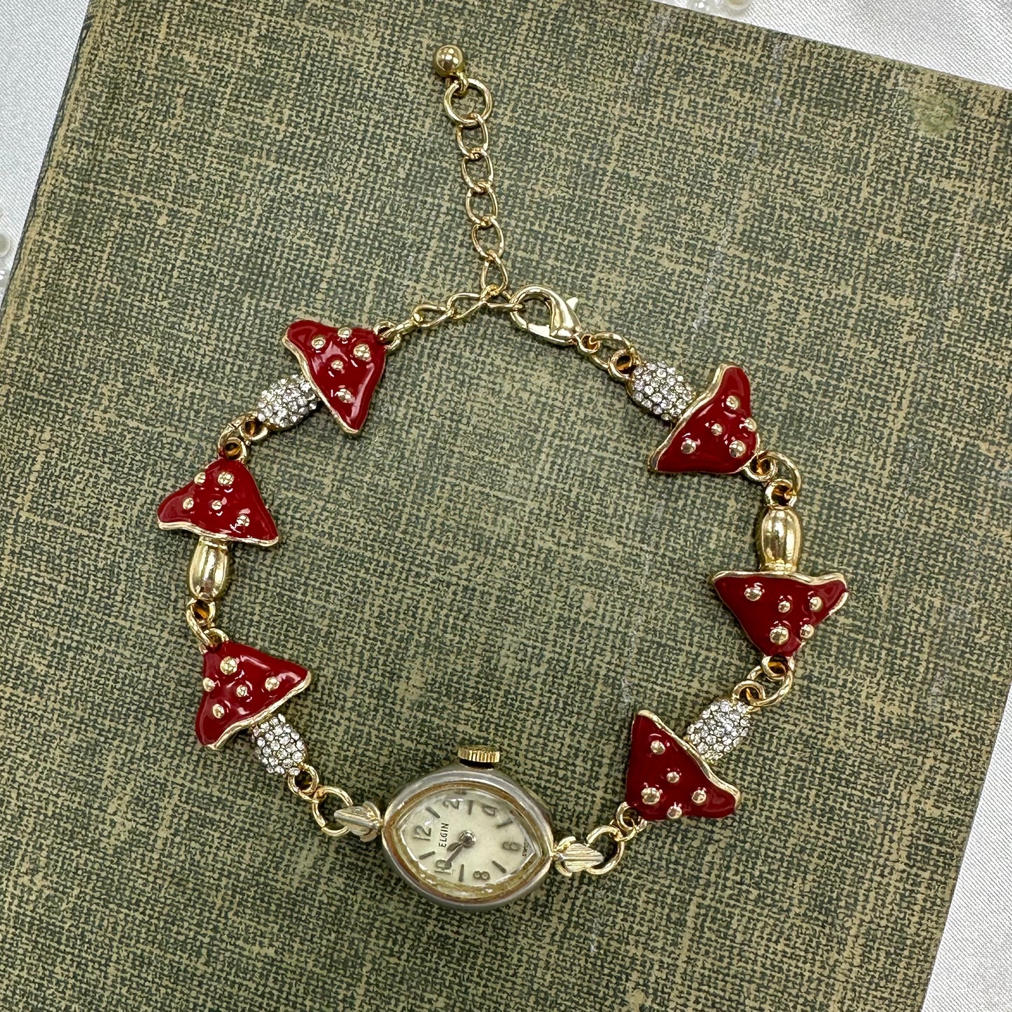Mushroom Chain Bracelet with Vintage Gold Watch