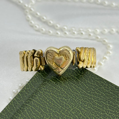 1940's Vintage Gold Sweetheart Bracelet with Hidden Heart Compartment
