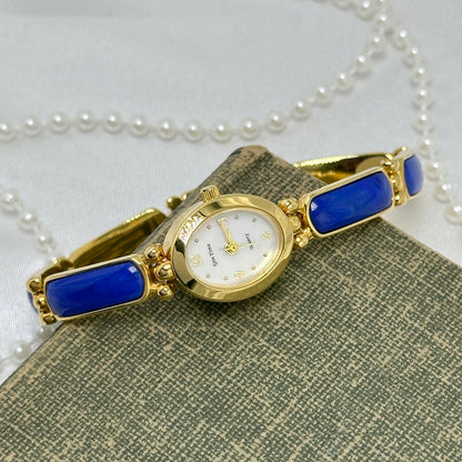 Gold and Blue Lapis Lazuli Gemstone Band Watch
