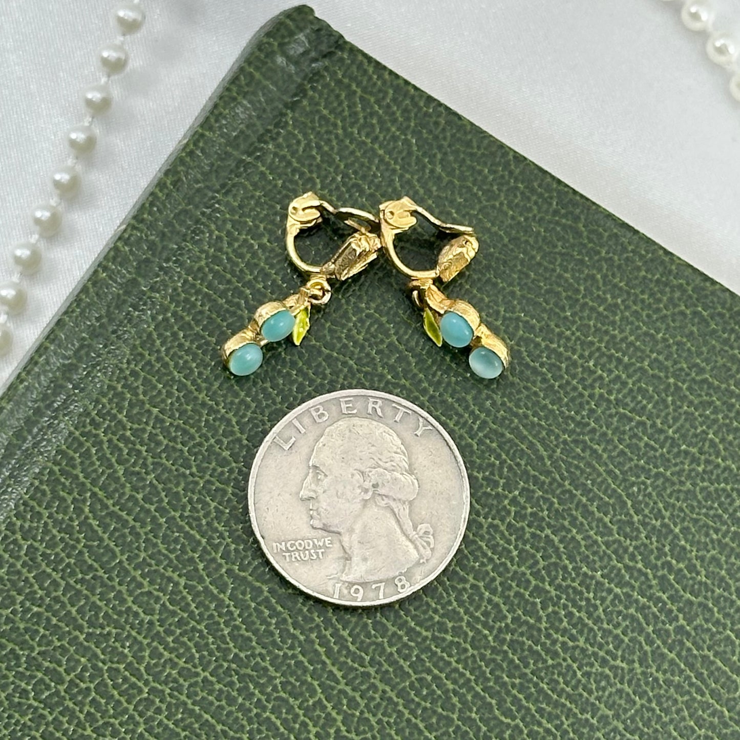 Dainty Gold Dangle Turquoise Fruit Earrings