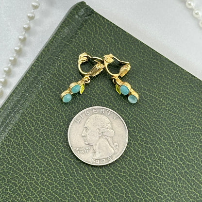 Dainty Gold Dangle Turquoise Fruit Earrings