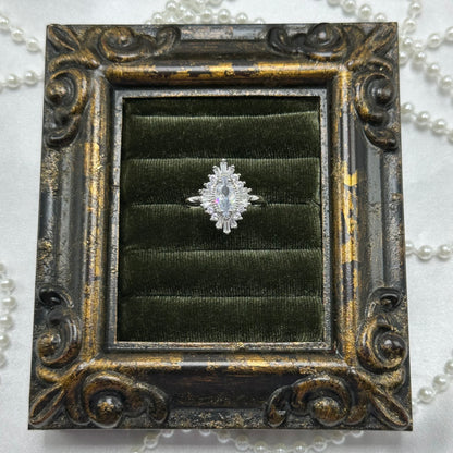 Vintage Rhodium Plated Art Deco Style Ring with Cubic Zirconia Stones