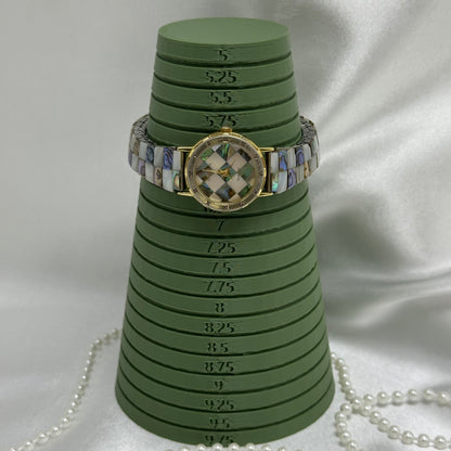 Checkered Abalone Gold Watch with Round Dial