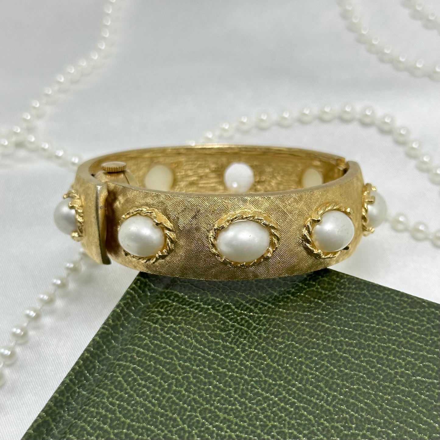 Vintage Gold Bangle Peekaboo Watch with Pearls