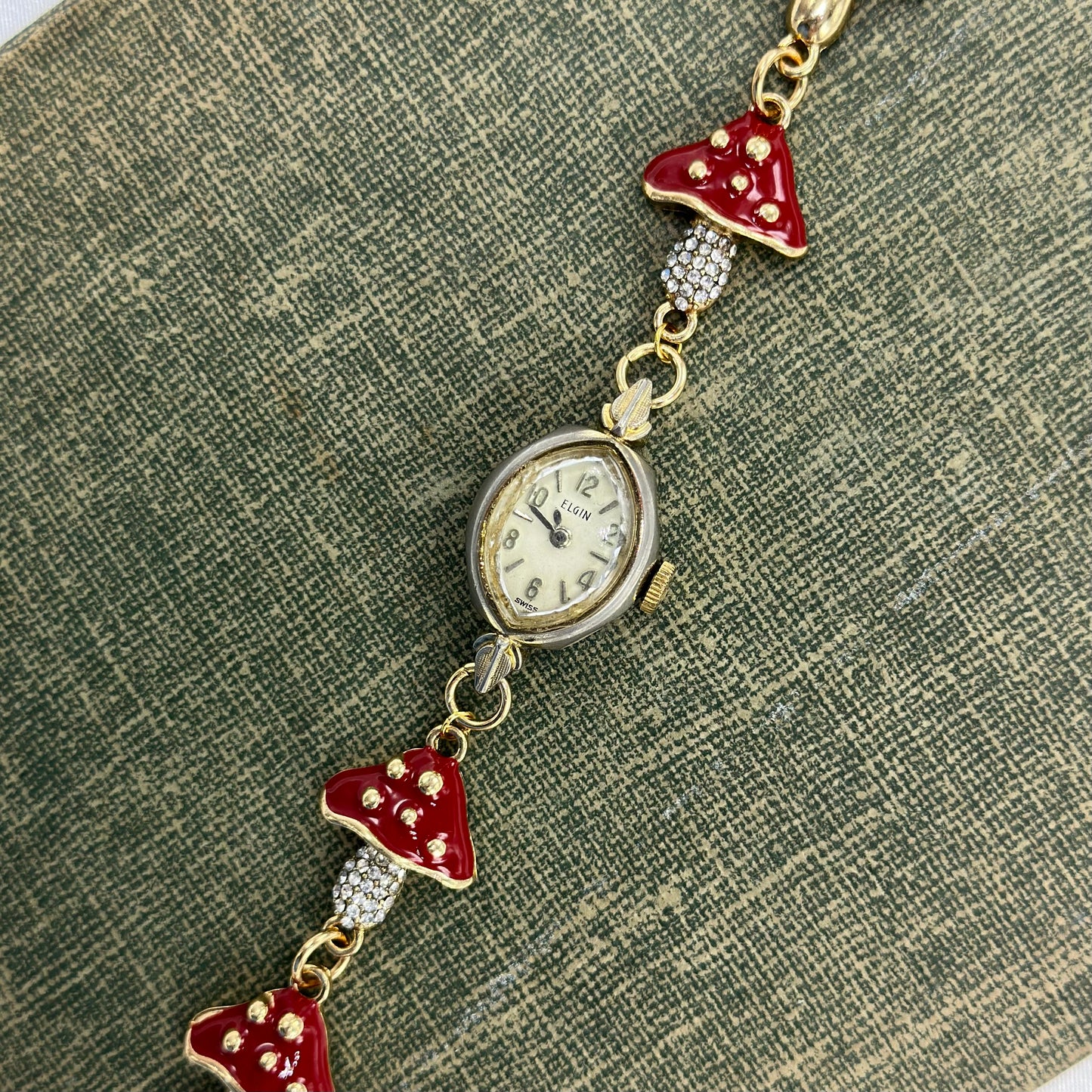 Mushroom Chain Bracelet with Vintage Gold Watch