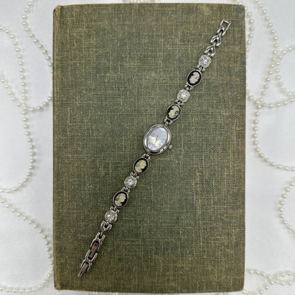 Silver Cameo Watch with Mother of Pearl Dial