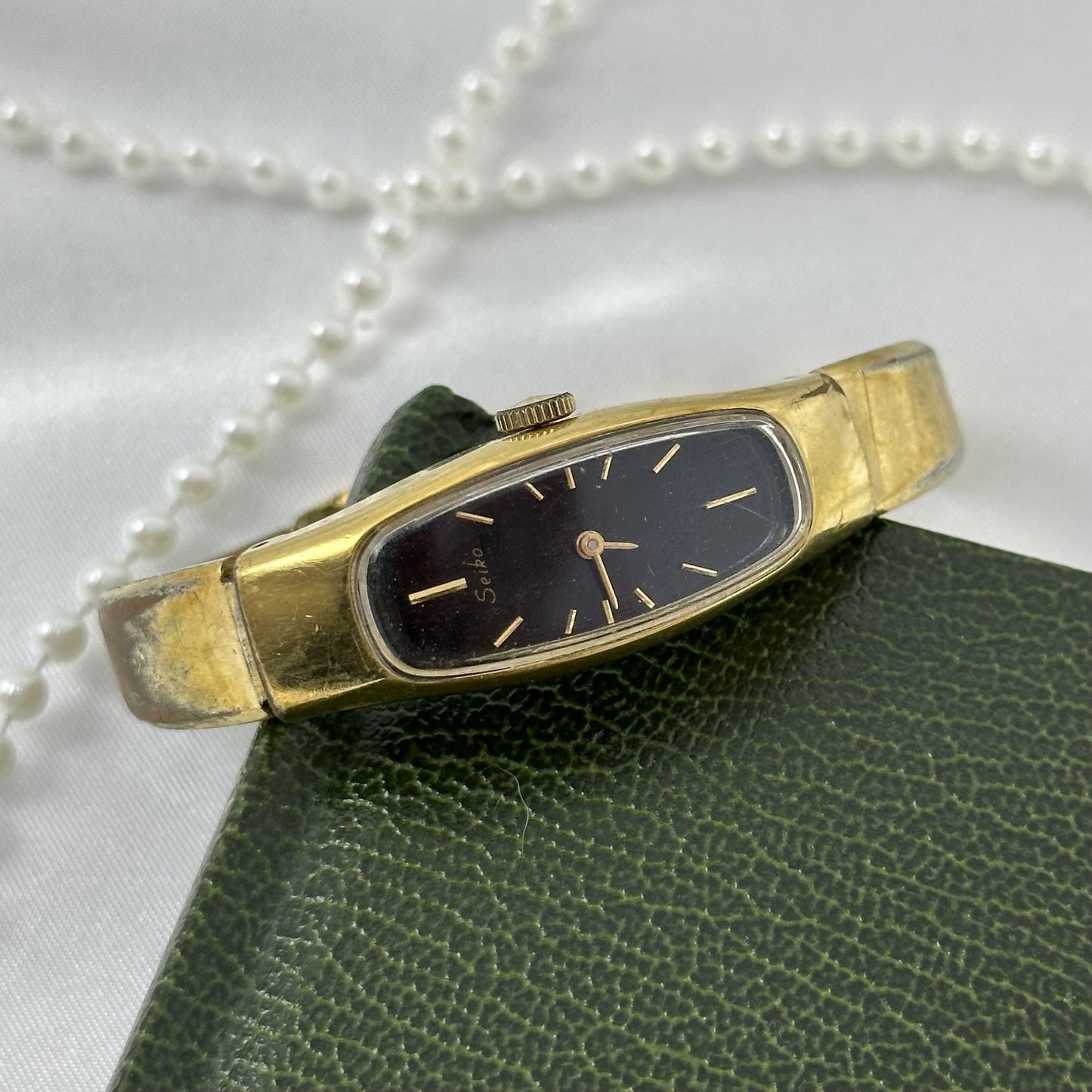 1980's Gold Vintage Seiko Wind-Up Watch with Bangle Band