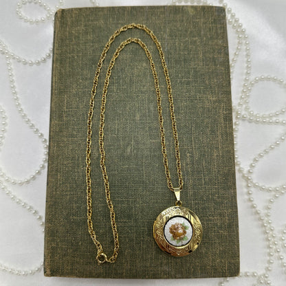 Vintage Floral Filigree Round Locket Necklace