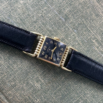 1950's Vintage 14k GF Lord Elgin 21 Jewels Black Dial Watch