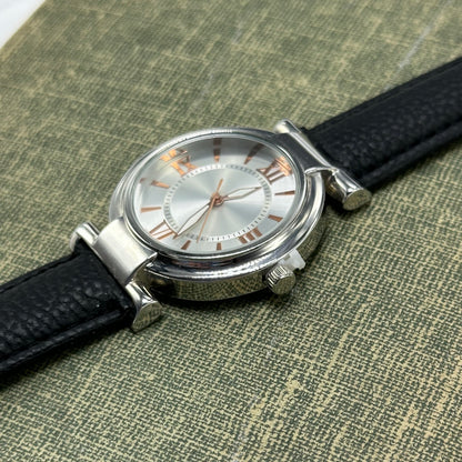Silver and Rose Gold Watch with Black Band - Never Worn