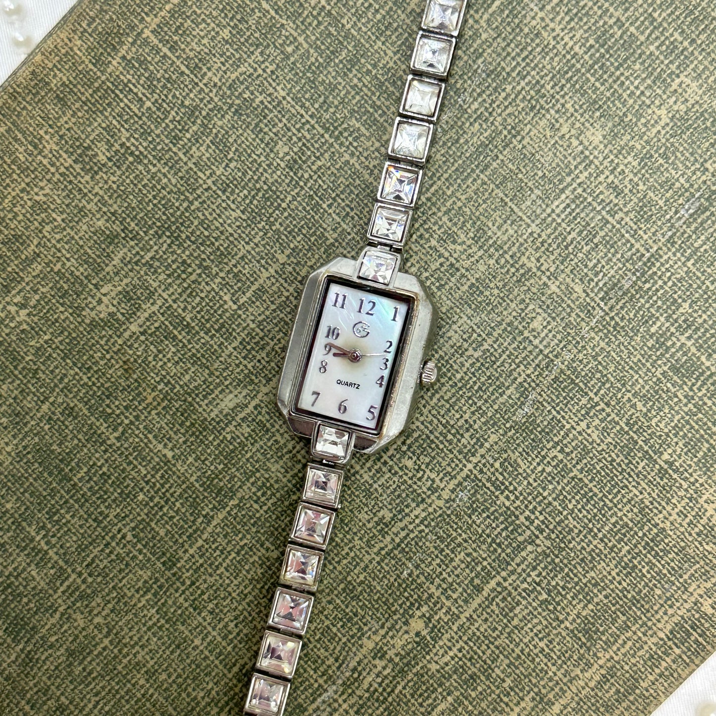 Diamanté Silver Watch with Mother of Pearl Dial