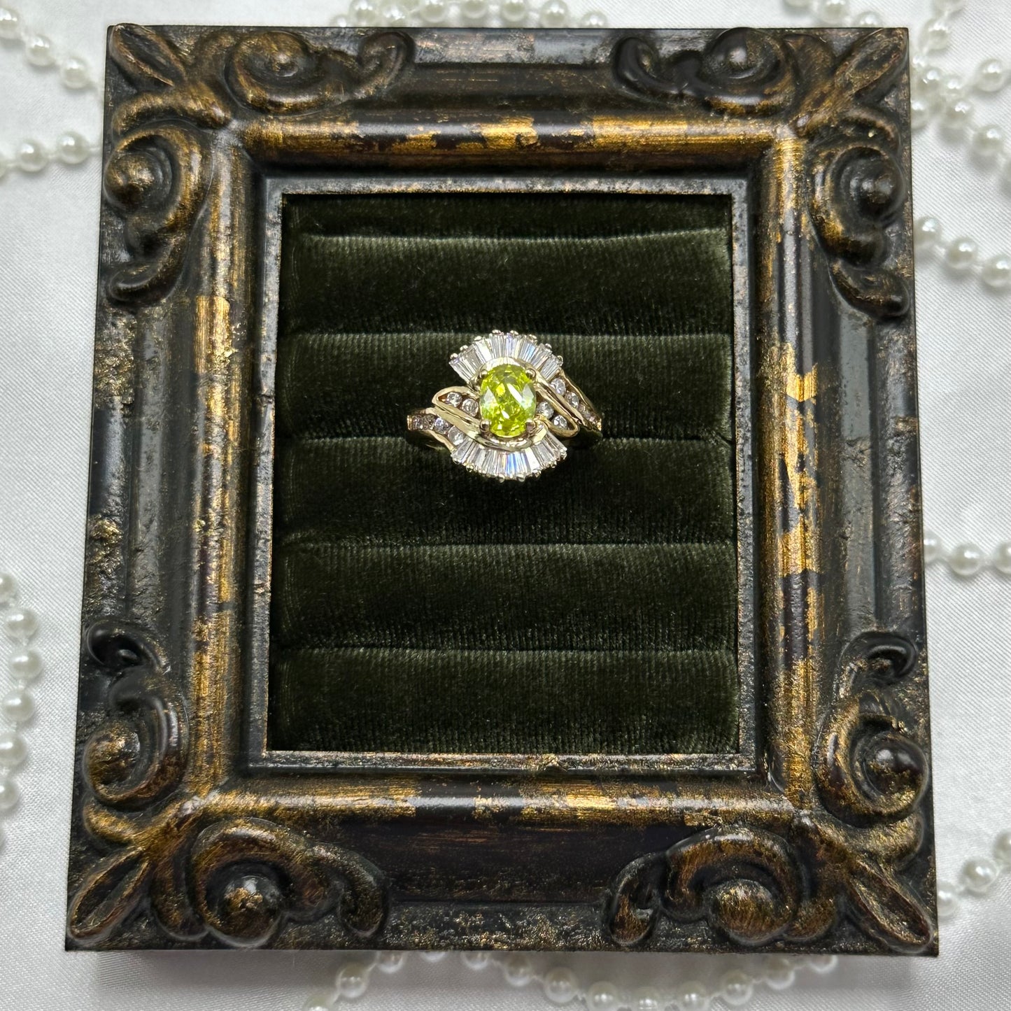 Light Green Cubic Zirconia Stone Vintage Deadstock Ring 14k Gold Electroplated