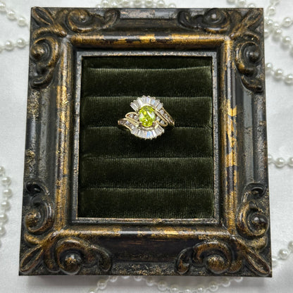 Light Green Cubic Zirconia Stone Vintage Deadstock Ring 14k Gold Electroplated