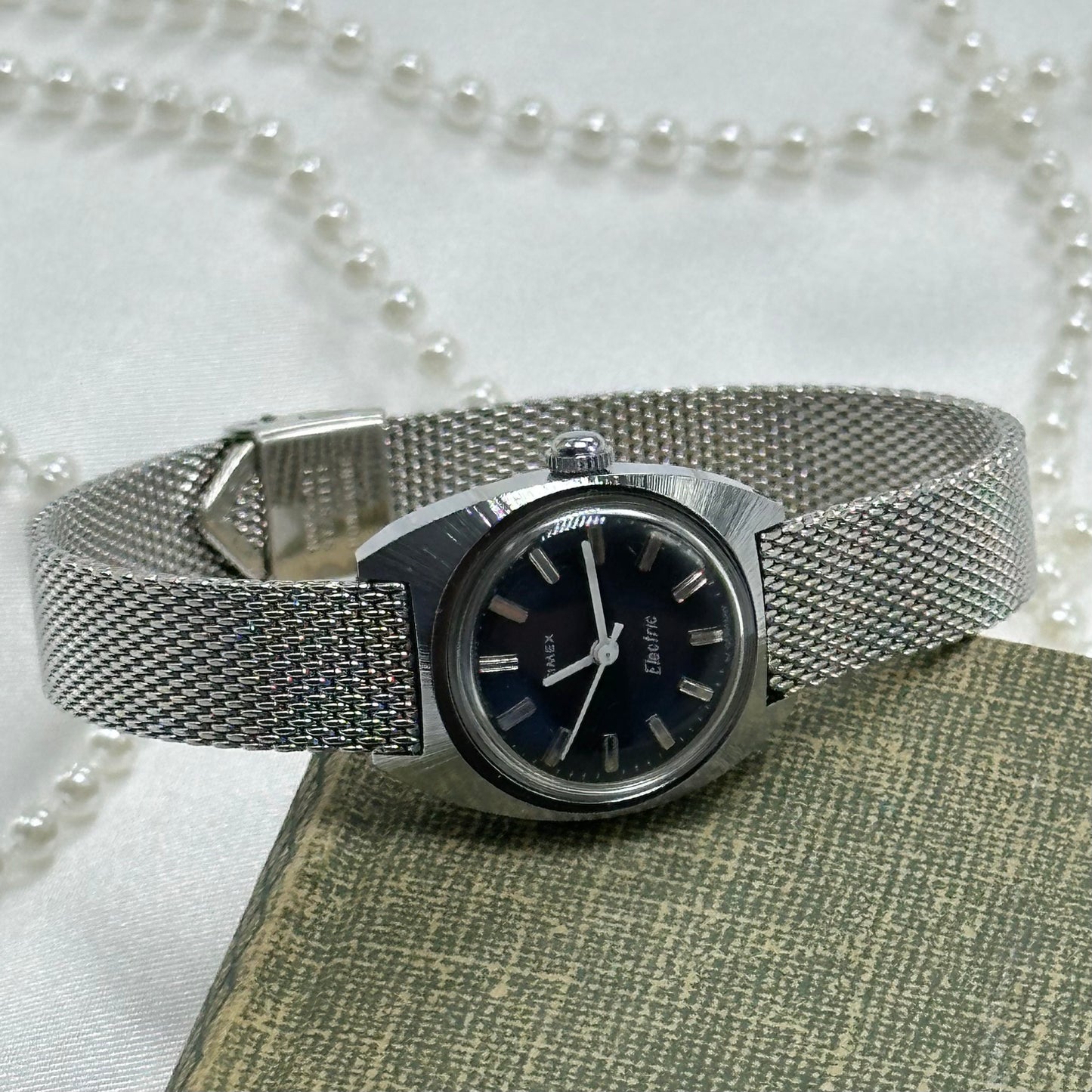 Silver Timex with Navy Blue Dial