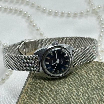 Silver Timex Watch with Navy Blue Dial
