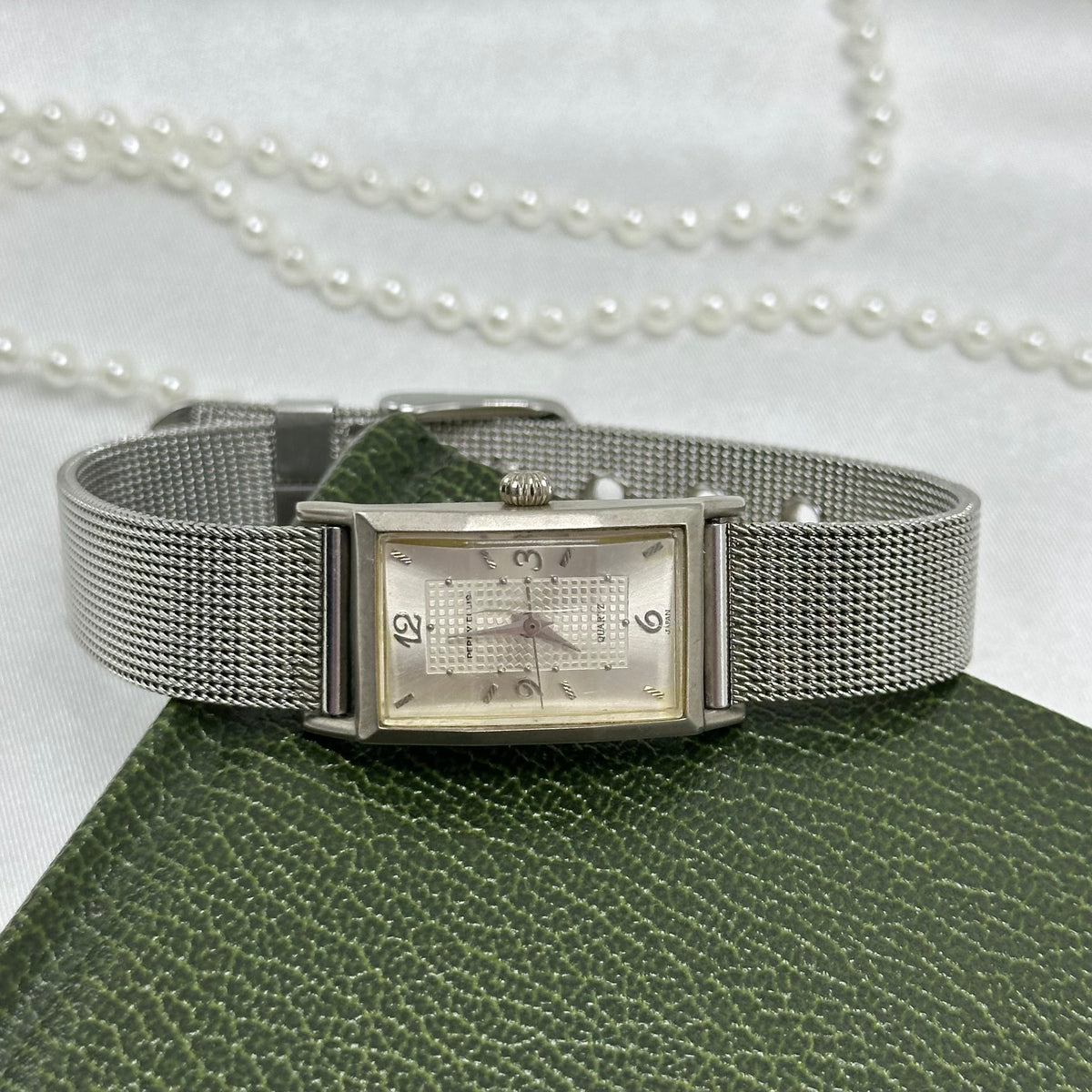 Silver Rectangular Dial Watch with Metal Mesh Band