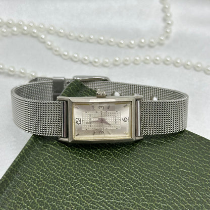 Silver Rectangular Dial Watch with Metal Mesh Band