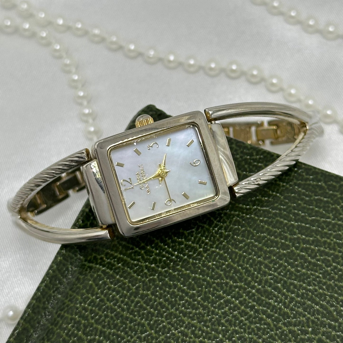 Silver Gloria Vanderbilt Watch with Square Mother of Pearl Dial