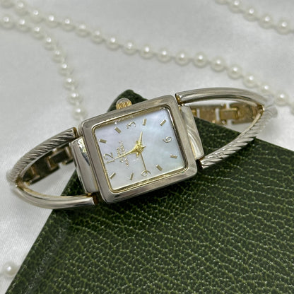 Silver Gloria Vanderbilt Watch with Square Mother of Pearl Dial