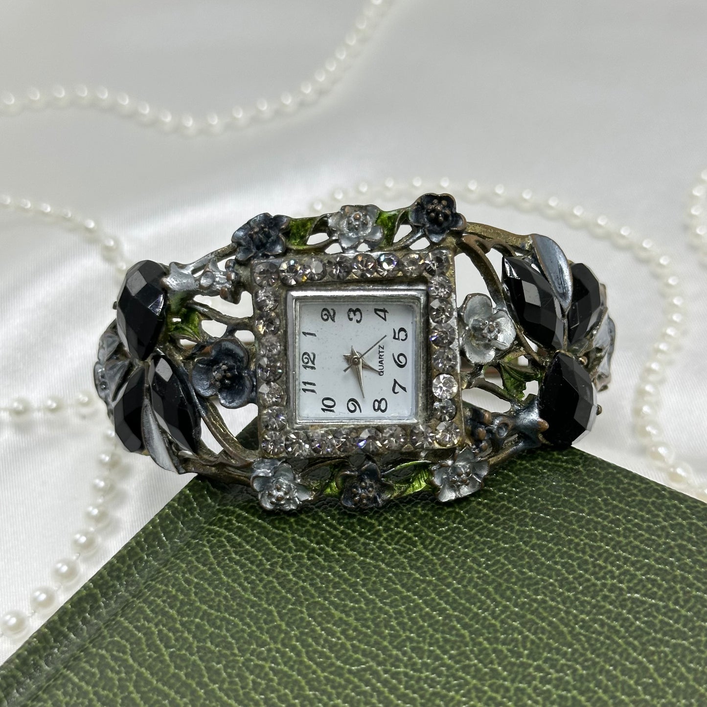 Vintage Black Rose Cuff Watch