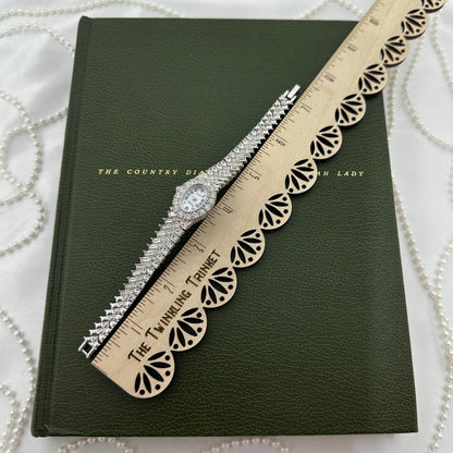 Elegant Crystal Silver Watch with Mother of Pearl Dial