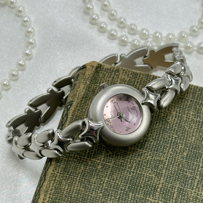 Silver Watch with Pink Bubble Dial