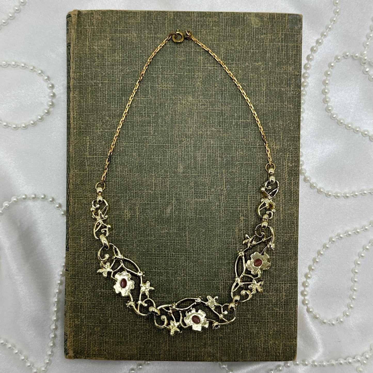 Vintage Pink and Blue Flower Necklace