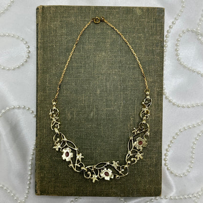Vintage Pink and Blue Flower Necklace