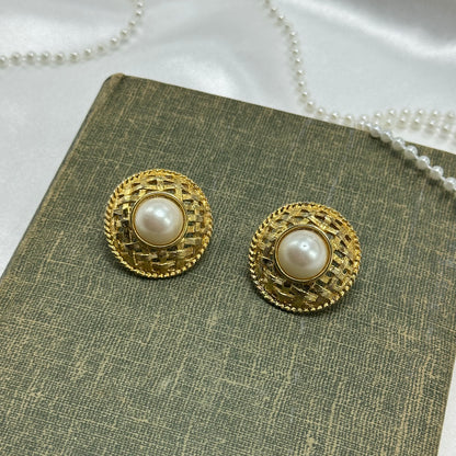 Vintage Gold Pearl Earrings