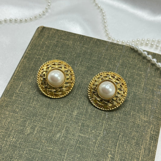 Vintage Gold Pearl Earrings