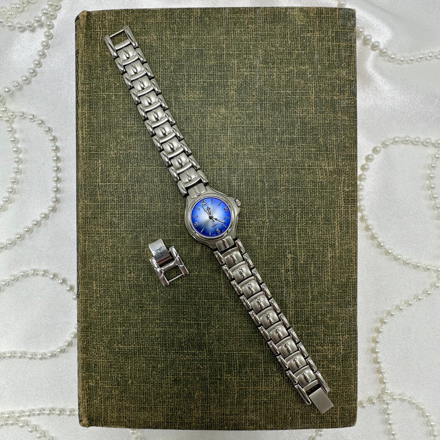 Silver Watch with Blue Dial