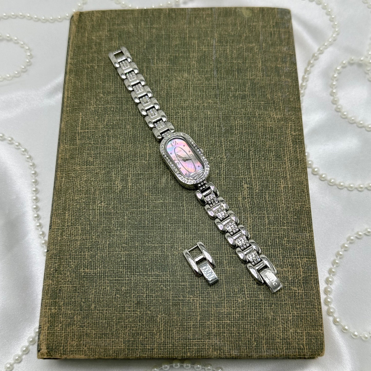 Silver Diamanté Fossil Watch with Purple and Pink Iridescent Dial