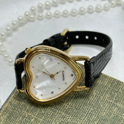 Vintage Avon Gold Heart Watch with Mother of Pearl Dial