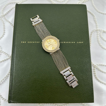 Gold Geneva Watch with Beaded Chain Band